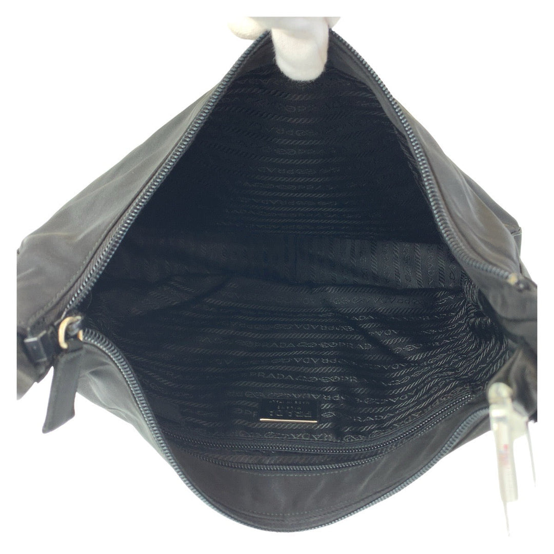 PRADA Shoulder Bag Nylon, Plastic Black SilverMetal Shoulder Bag Test Triangle With logo Women Used Authentic