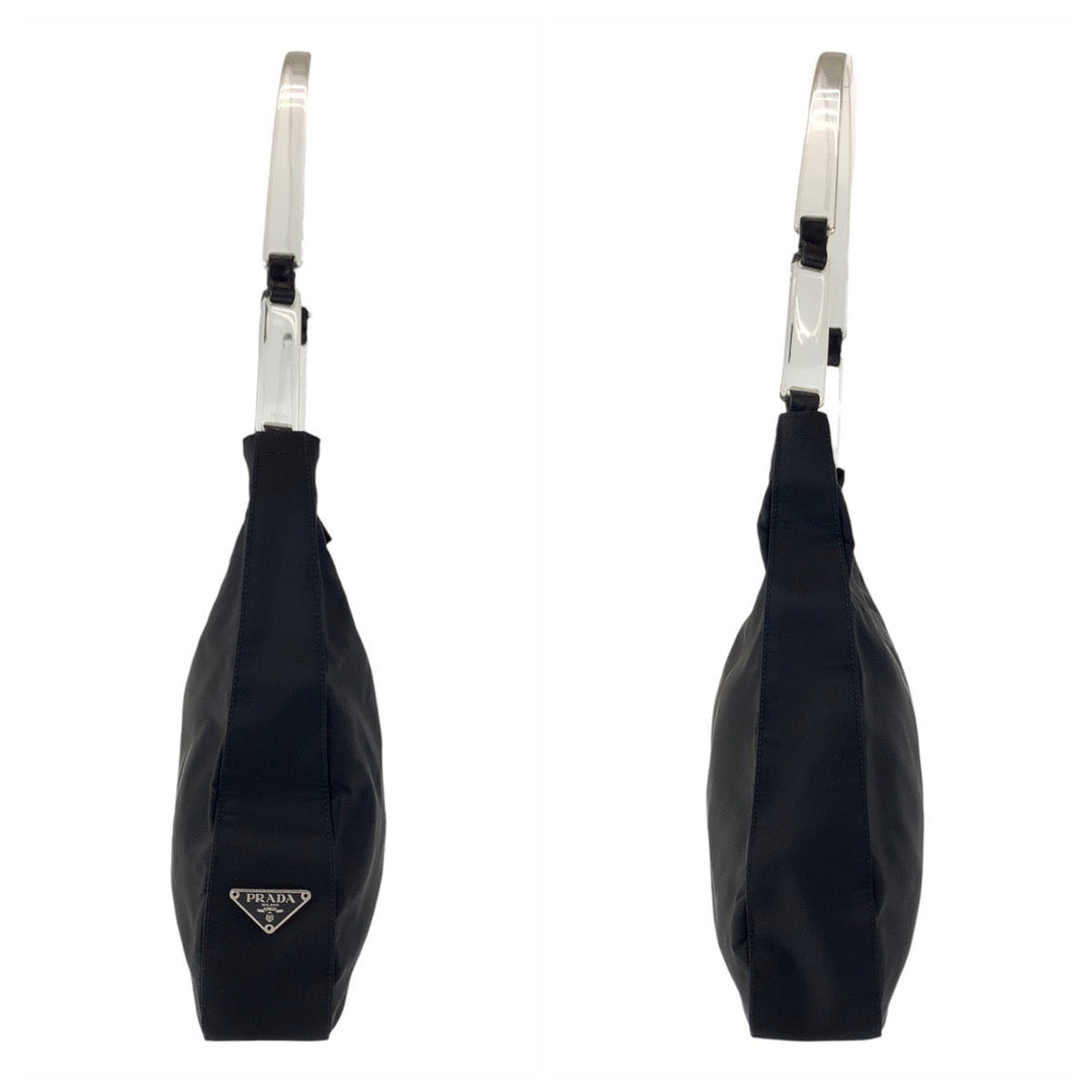 PRADA Shoulder Bag Nylon, Plastic Black SilverMetal Shoulder Bag Test Triangle With logo Women Used Authentic