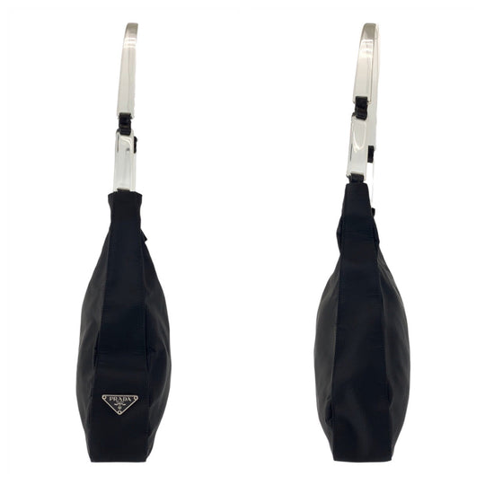 PRADA Shoulder Bag Nylon, Plastic Black SilverMetal Shoulder Bag Test Triangle With logo Women Used Authentic