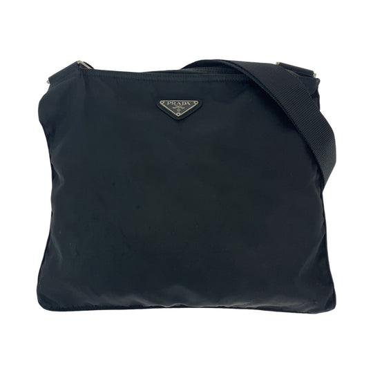 PRADA Shoulder Bag Nylon Black SilverMetal Shoulder Bag Messenger bag Test Triangle With logo Women Used Authentic