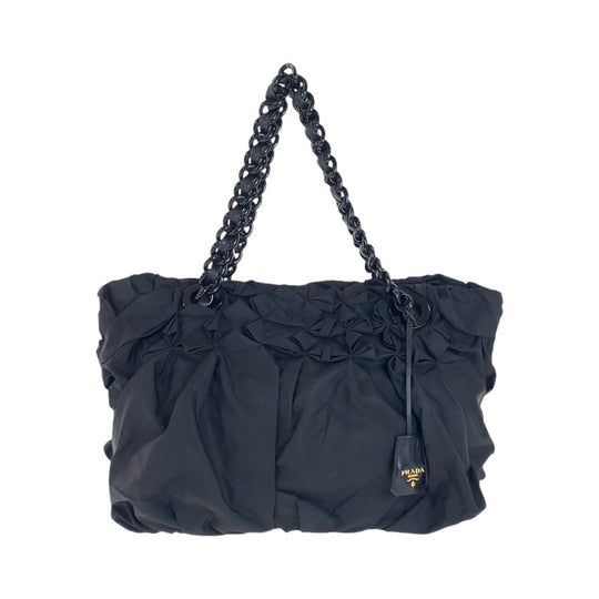 PRADA Tote Bag Nylon, Leather, Plastic Black GoldMetal Plastic Chain Tote Bag Shoulder Bag Test Women Used Authentic