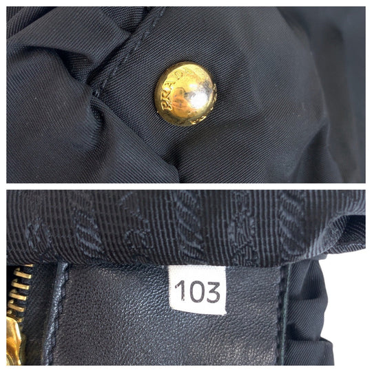 PRADA Tote Bag Nylon, Leather, Plastic Black GoldMetal Plastic Chain Tote Bag Shoulder Bag Test Women Used Authentic