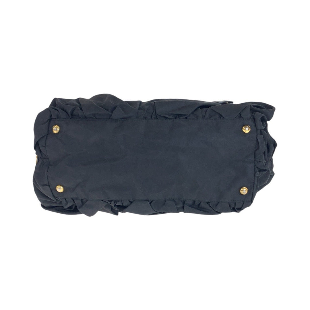 PRADA Tote Bag Nylon, Leather, Plastic Black GoldMetal Plastic Chain Tote Bag Shoulder Bag Test Women Used Authentic
