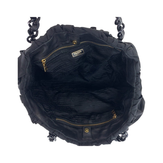 PRADA Tote Bag Nylon, Leather, Plastic Black GoldMetal Plastic Chain Tote Bag Shoulder Bag Test Women Used Authentic
