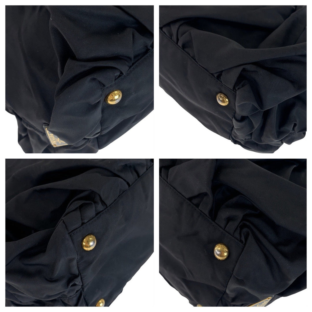 PRADA Tote Bag Nylon, Leather, Plastic Black GoldMetal Plastic Chain Tote Bag Shoulder Bag Test Women Used Authentic