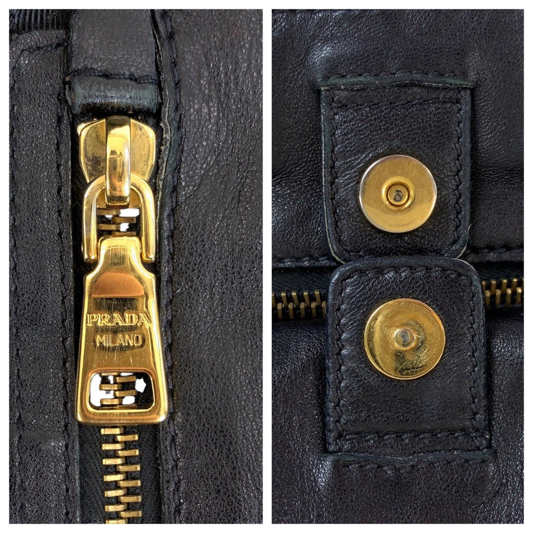 PRADA Tote Bag Nylon, Leather, Plastic Black GoldMetal Plastic Chain Tote Bag Shoulder Bag Test Women Used Authentic