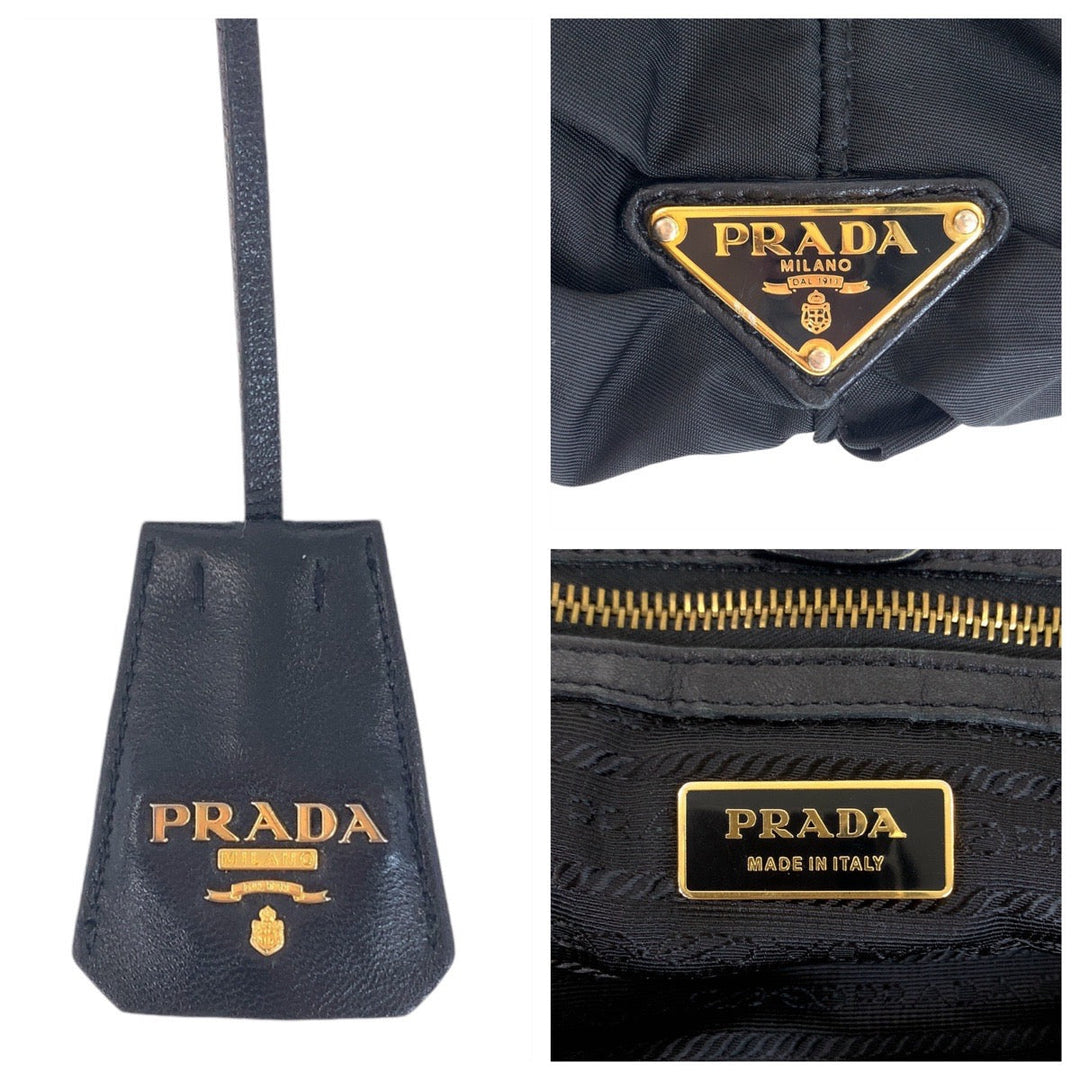 PRADA Tote Bag Nylon, Leather, Plastic Black GoldMetal Plastic Chain Tote Bag Shoulder Bag Test Women Used Authentic