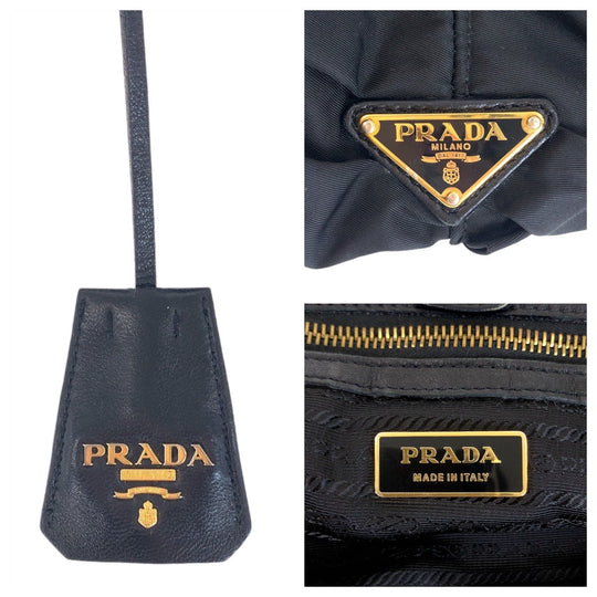 PRADA Tote Bag Nylon, Leather, Plastic Black GoldMetal Plastic Chain Tote Bag Shoulder Bag Test Women Used Authentic
