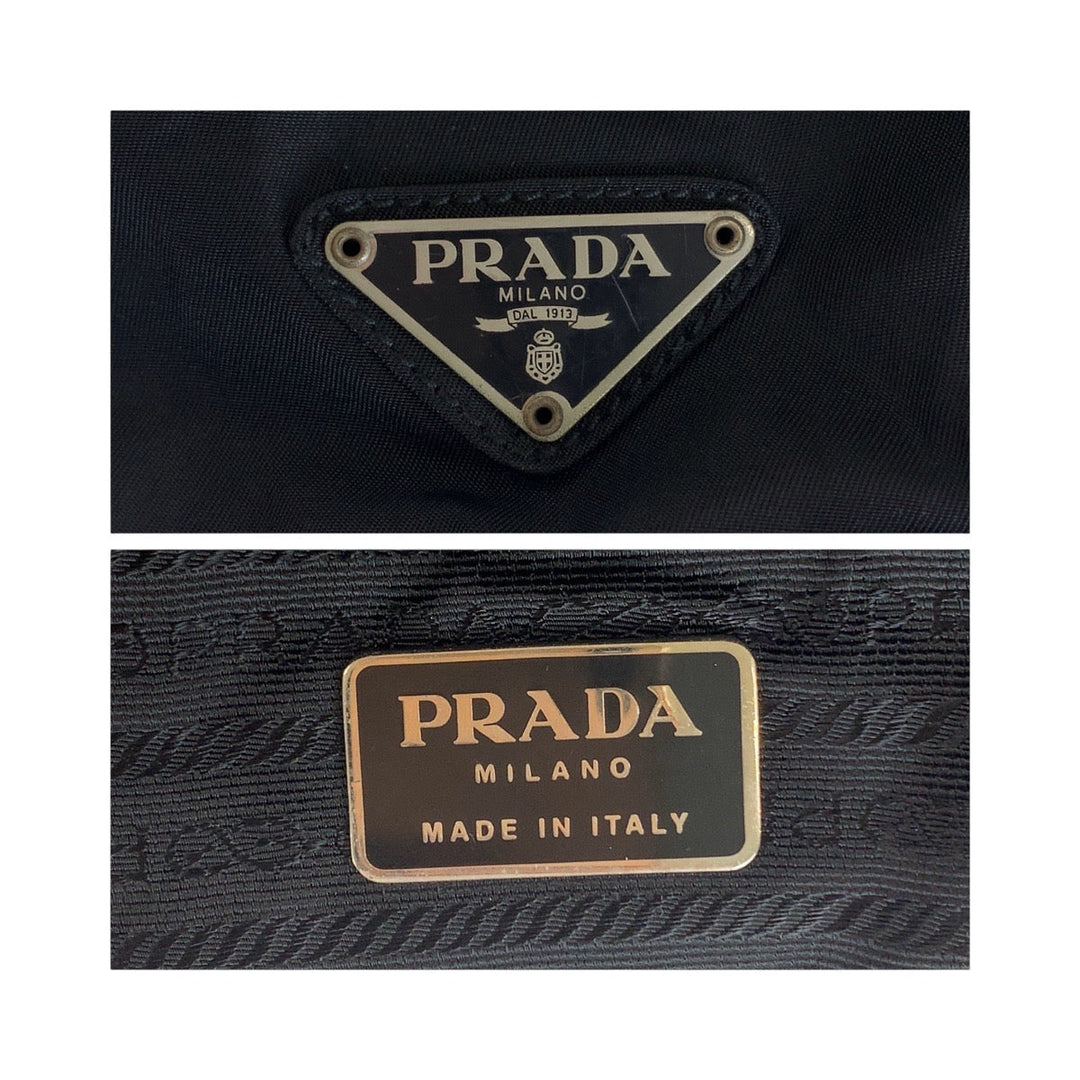 PRADA Tote Bag Nylon Black SilverMetal Tote Bag handbag Test Triangle With logo Women Used Authentic