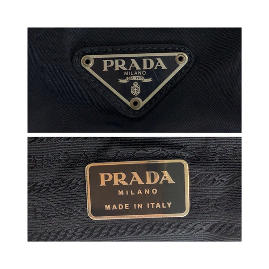 PRADA Tote Bag Nylon Black SilverMetal Tote Bag handbag Test Triangle With logo Women Used Authentic