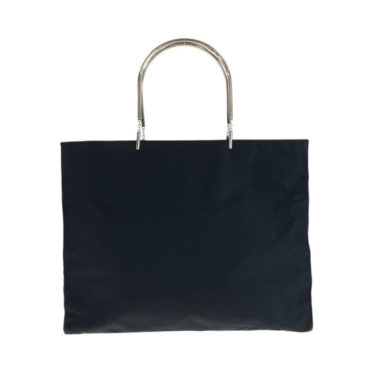 PRADA Tote Bag Nylon Black SilverMetal Tote Bag handbag Test Triangle With logo Women Used Authentic