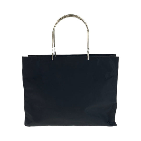 PRADA Tote Bag Nylon Black SilverMetal Tote Bag handbag Test Triangle With logo Women Used Authentic