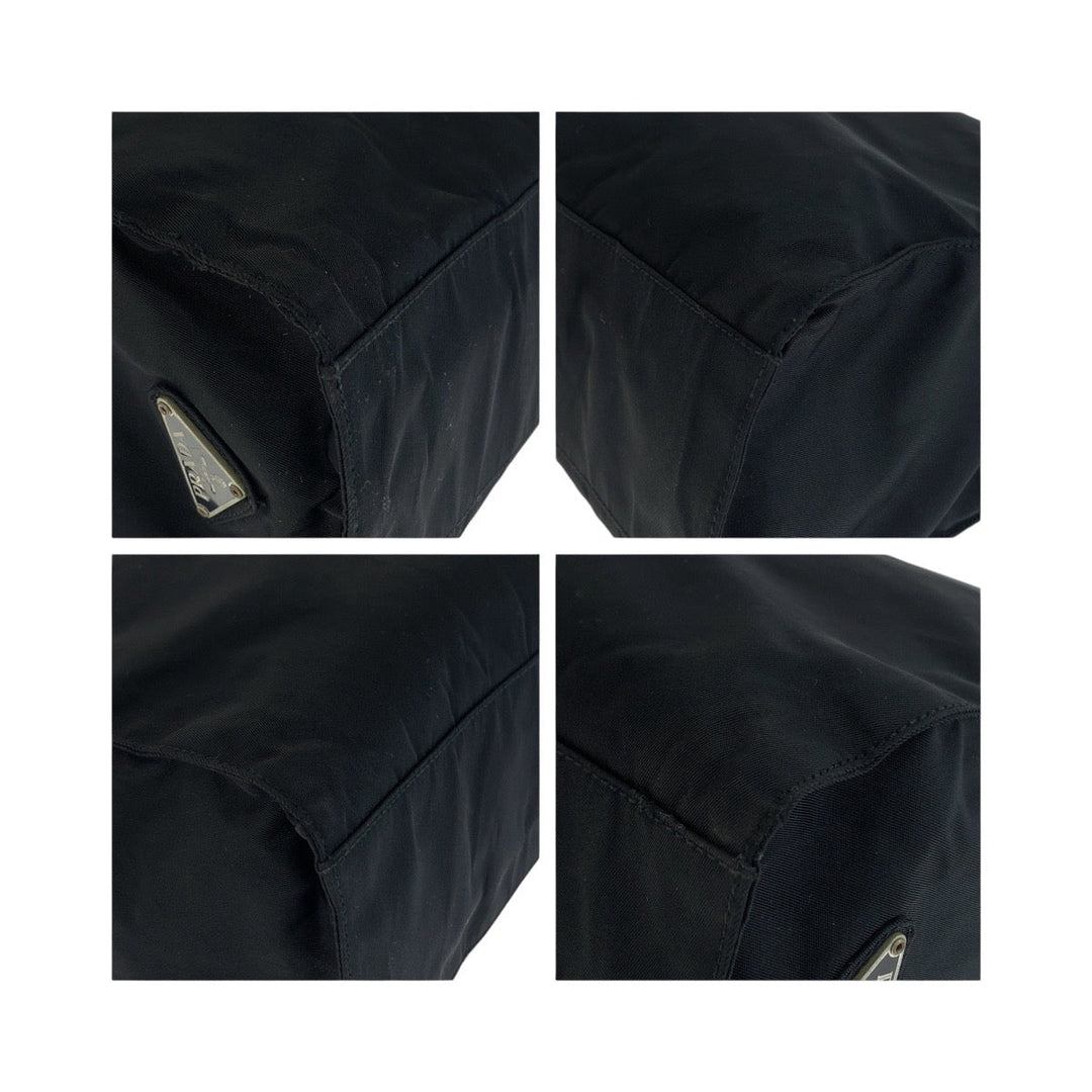 PRADA Tote Bag Nylon Black SilverMetal Tote Bag handbag Test Triangle With logo Women Used Authentic