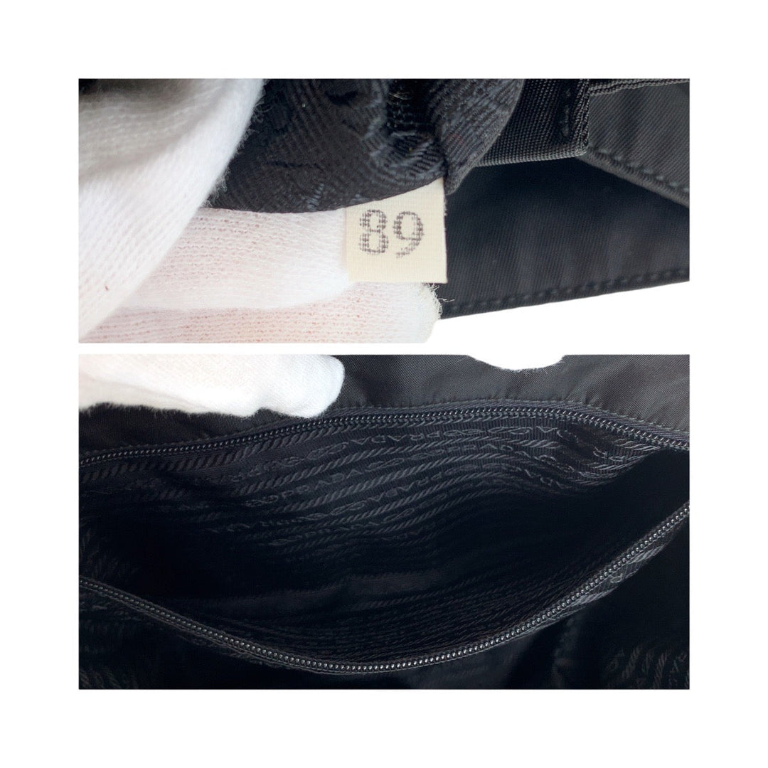PRADA Tote Bag Nylon Black SilverMetal Tote Bag handbag Test Triangle With logo Women Used Authentic