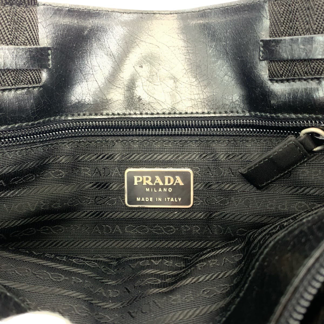 PRADA Tote Bag Nylon Black SilverMetal Tote Bag Shoulder Bag Test Women Used Authentic