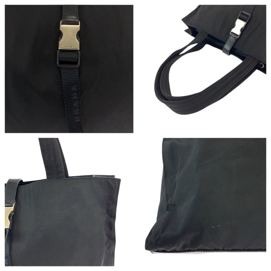 PRADA Tote Bag Nylon Black SilverMetal Tote Bag Shoulder Bag Test Women Used Authentic