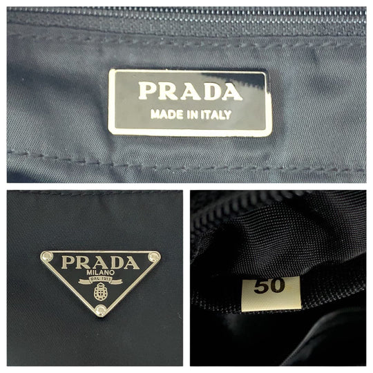 PRADA Tote Bag BR0407 Nylon Black SilverMetal Tote Bag Shoulder Bag Test Triangle With logo Women Used Authentic