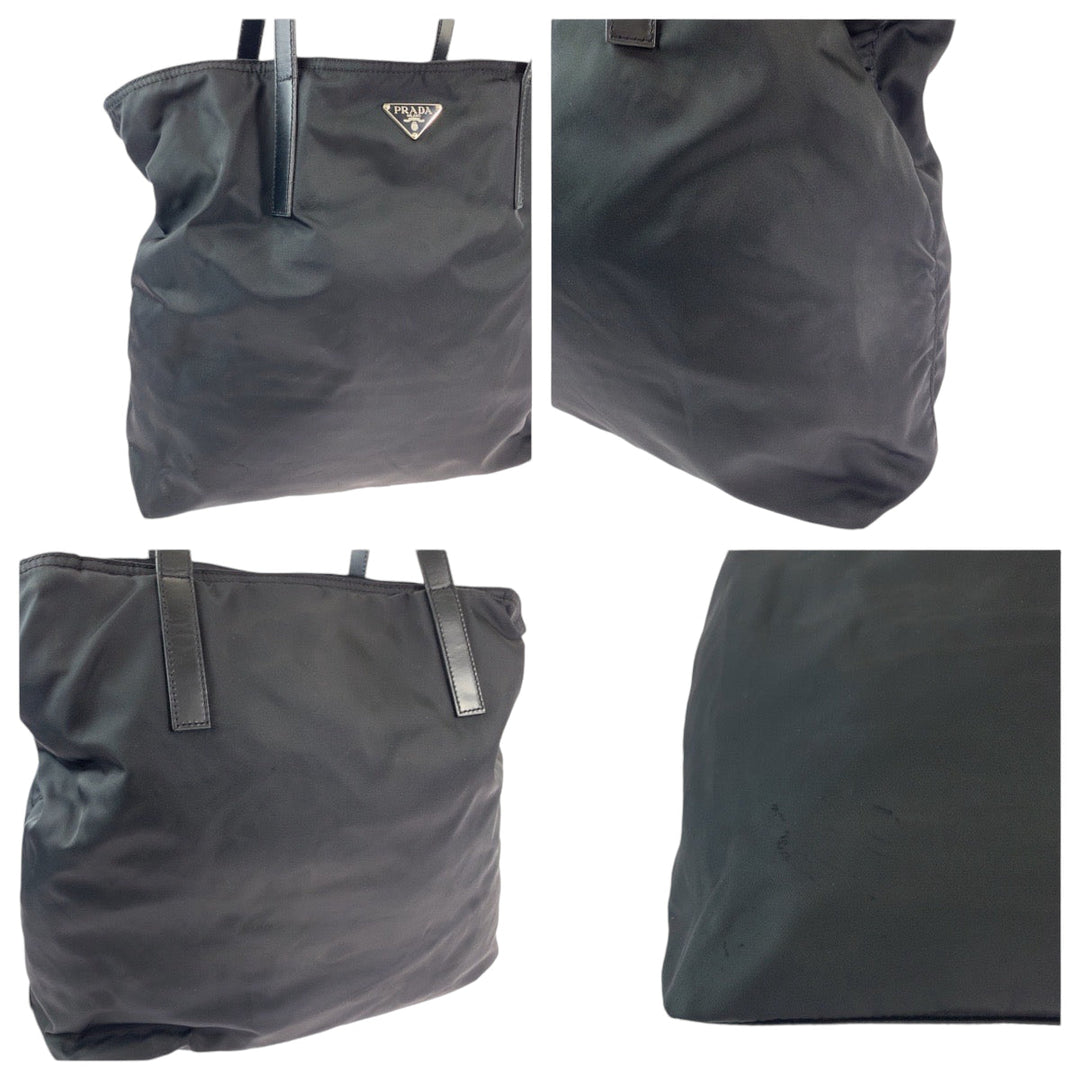 PRADA Tote Bag BR0407 Nylon Black SilverMetal Tote Bag Shoulder Bag Test Triangle With logo Women Used Authentic