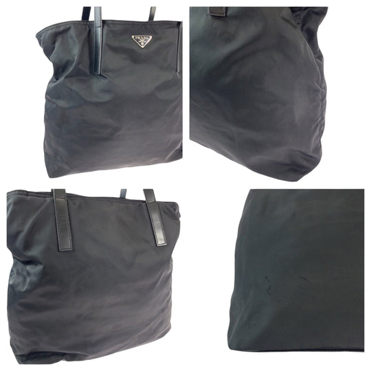 PRADA Tote Bag BR0407 Nylon Black SilverMetal Tote Bag Shoulder Bag Test Triangle With logo Women Used Authentic