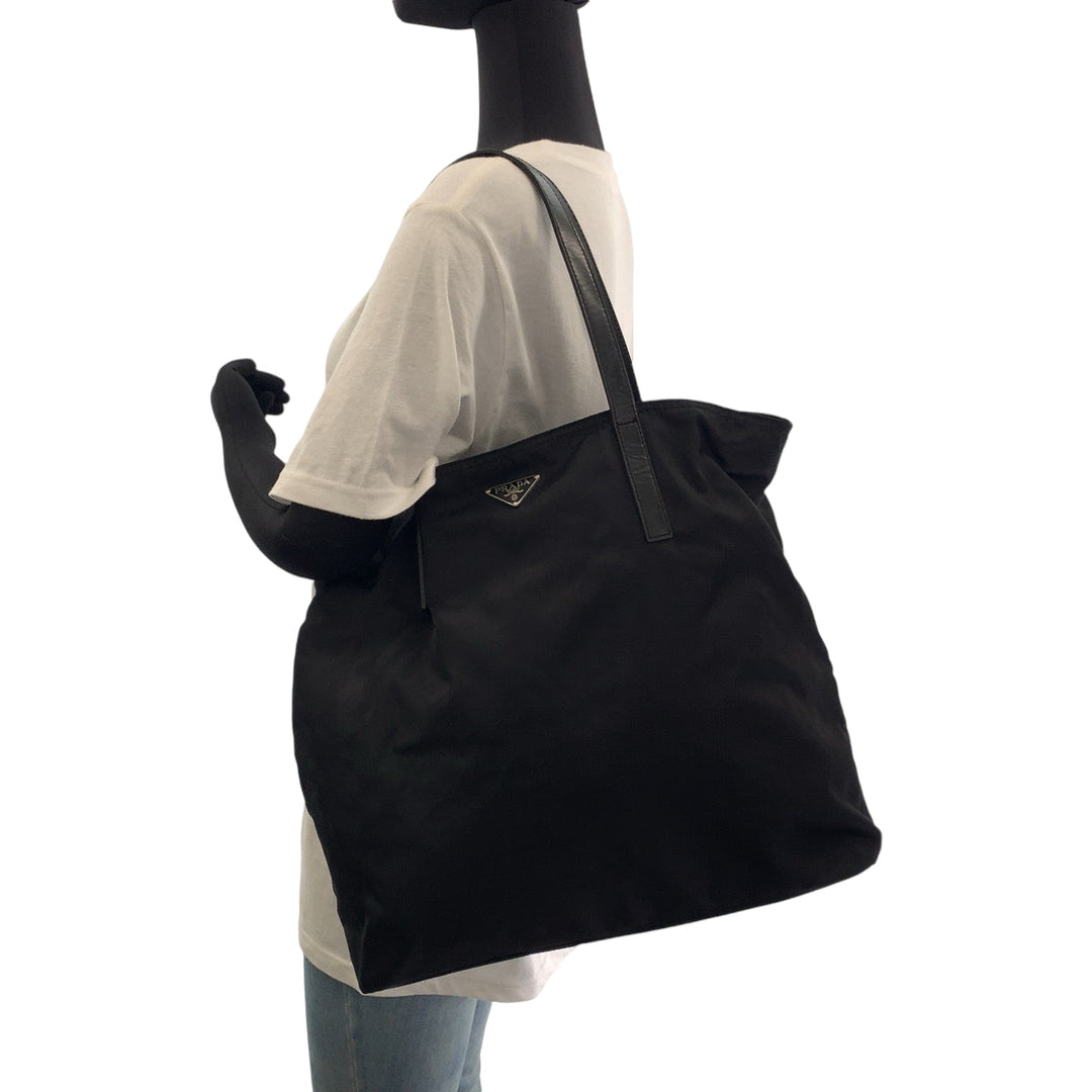 PRADA Tote Bag BR0407 Nylon Black SilverMetal Tote Bag Shoulder Bag Test Triangle With logo Women Used Authentic