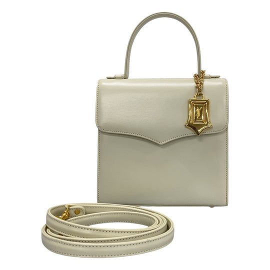 Yves Saint Laurent Shoulder Bag leather White GoldMetal Shoulder Bag Handbag 2way YSL Women Used Authentic