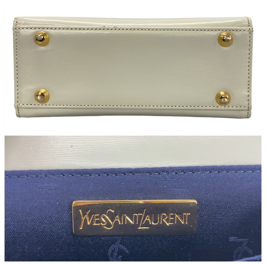 Yves Saint Laurent Shoulder Bag leather White GoldMetal Shoulder Bag Handbag 2way YSL Women Used Authentic