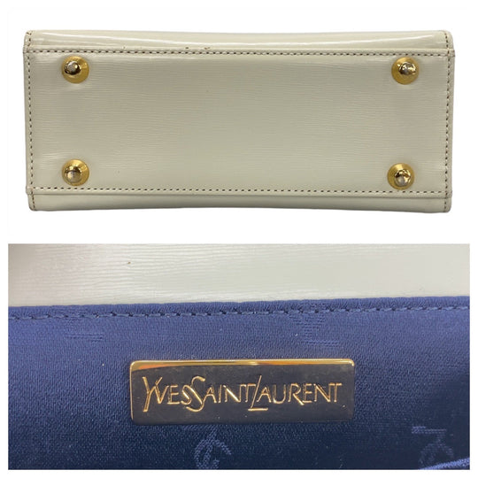 Yves Saint Laurent Shoulder Bag leather White GoldMetal Shoulder Bag Handbag 2way YSL Women Used Authentic