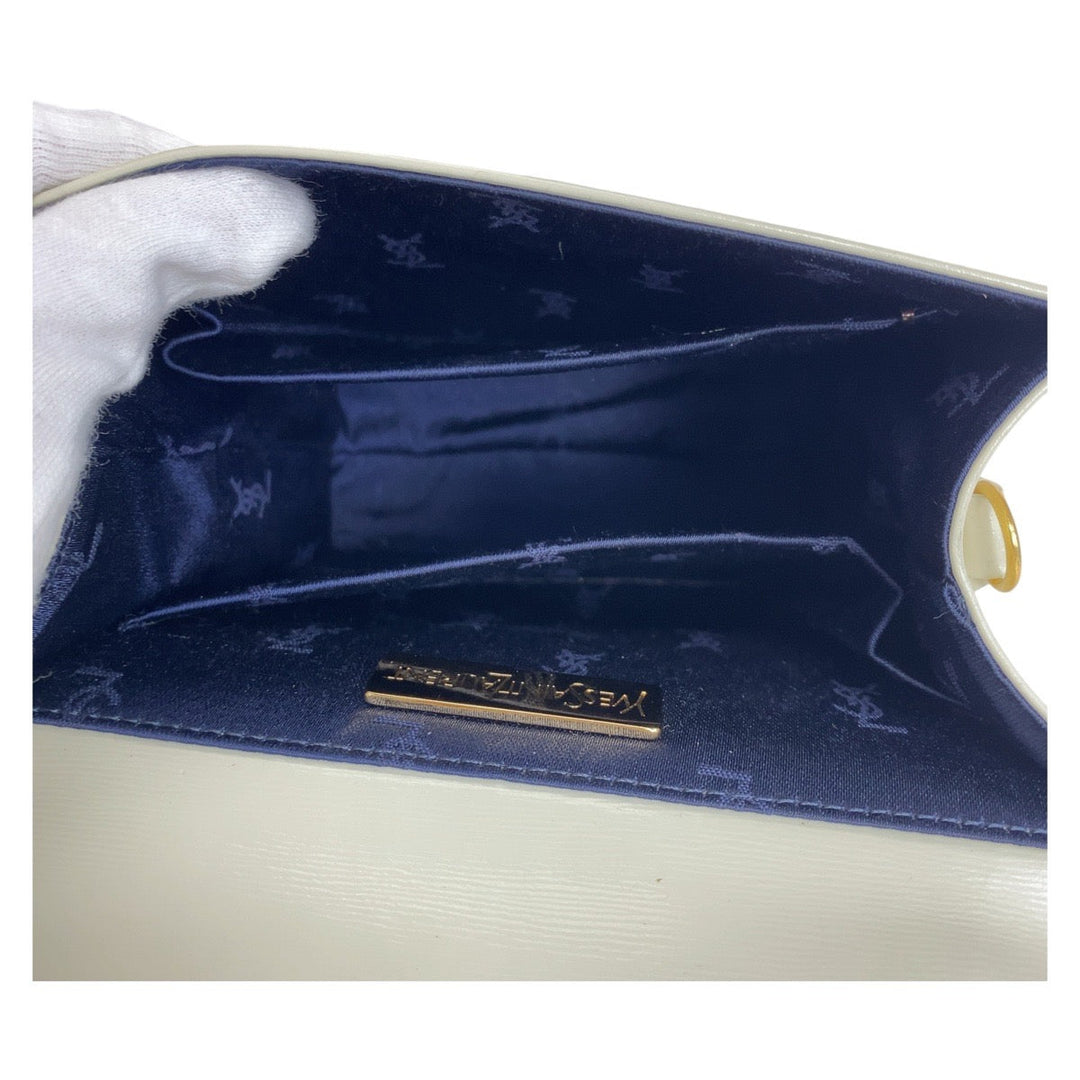 Yves Saint Laurent Shoulder Bag leather White GoldMetal Shoulder Bag Handbag 2way YSL Women Used Authentic