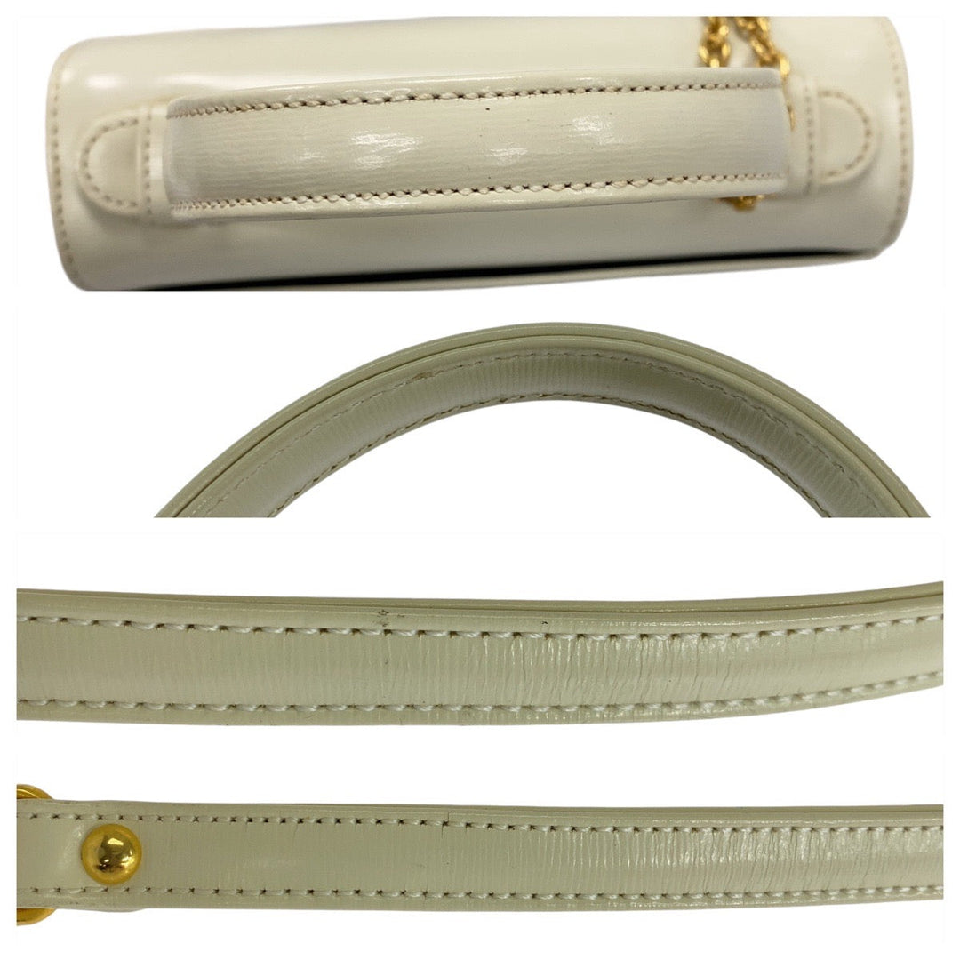 Yves Saint Laurent Shoulder Bag leather White GoldMetal Shoulder Bag Handbag 2way YSL Women Used Authentic