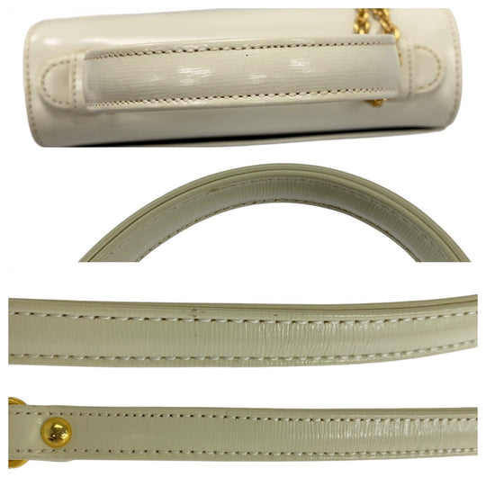 Yves Saint Laurent Shoulder Bag leather White GoldMetal Shoulder Bag Handbag 2way YSL Women Used Authentic