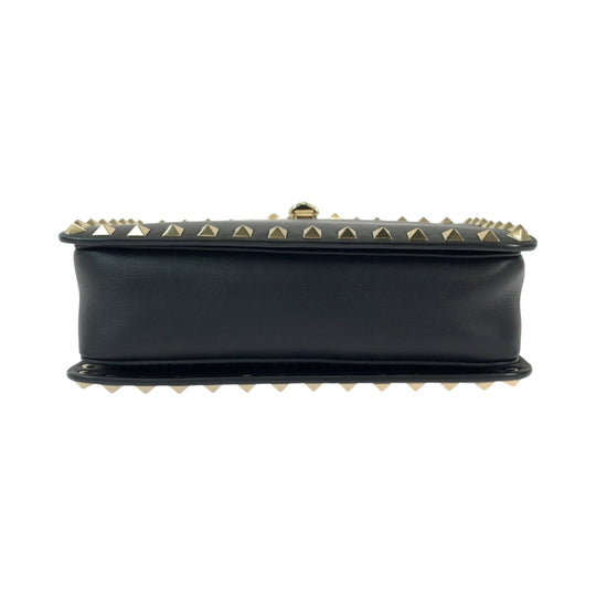 Valentino Shoulder Bag leather Black GoldMetal Shoulder Bag Crossbody Pochette Rock studs Women Used Authentic