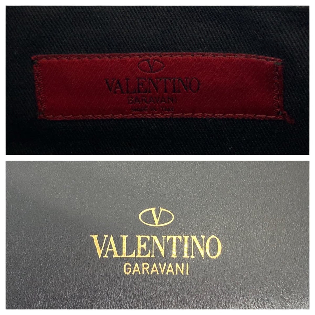 Valentino Shoulder Bag leather Black GoldMetal Shoulder Bag Crossbody Pochette Rock studs Women Used Authentic