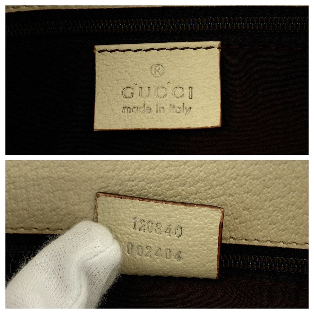 GUCCI Tote Bag GG canvas Beige Brown Gold Metal Tote Bag handbag Women Used Authentic