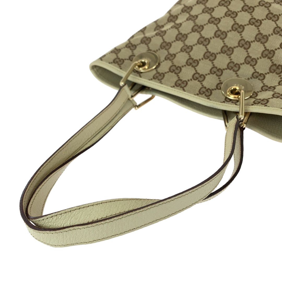 GUCCI Tote Bag GG canvas Beige Brown Gold Metal Tote Bag handbag Women Used Authentic