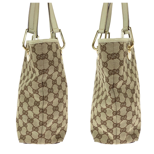 GUCCI Tote Bag GG canvas Beige Brown Gold Metal Tote Bag handbag Women Used Authentic