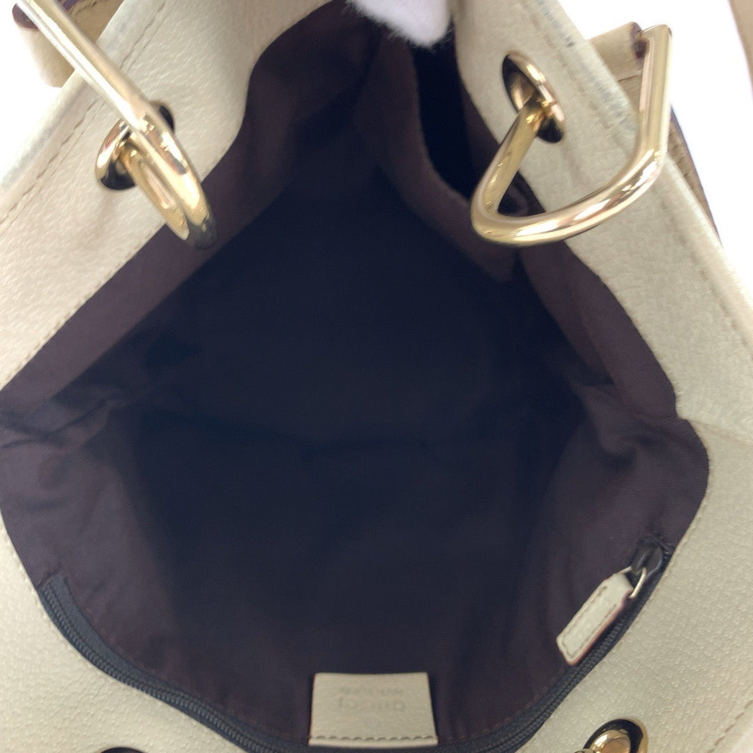 GUCCI Tote Bag GG canvas Beige Brown Gold Metal Tote Bag handbag Women Used Authentic