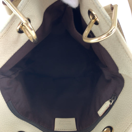 GUCCI Tote Bag GG canvas Beige Brown Gold Metal Tote Bag handbag Women Used Authentic