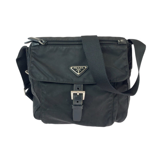 PRADA Shoulder Bag 1BD994 Nylon Black SilverMetal Shoulder Bag pochette Test Triangle With logo mens Used Authentic