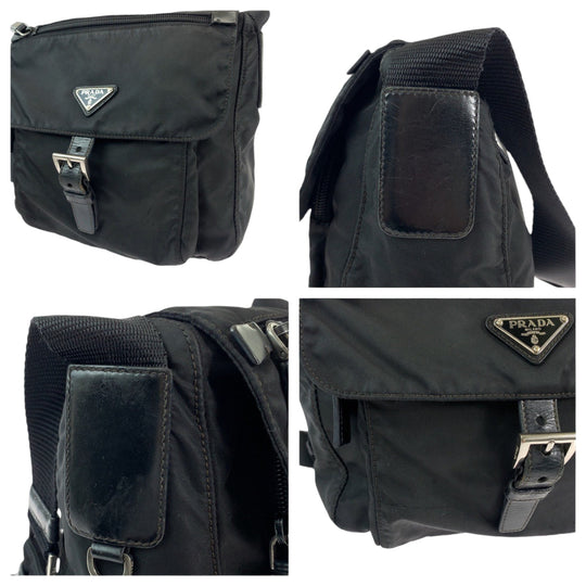 PRADA Shoulder Bag 1BD994 Nylon Black SilverMetal Shoulder Bag pochette Test Triangle With logo mens Used Authentic