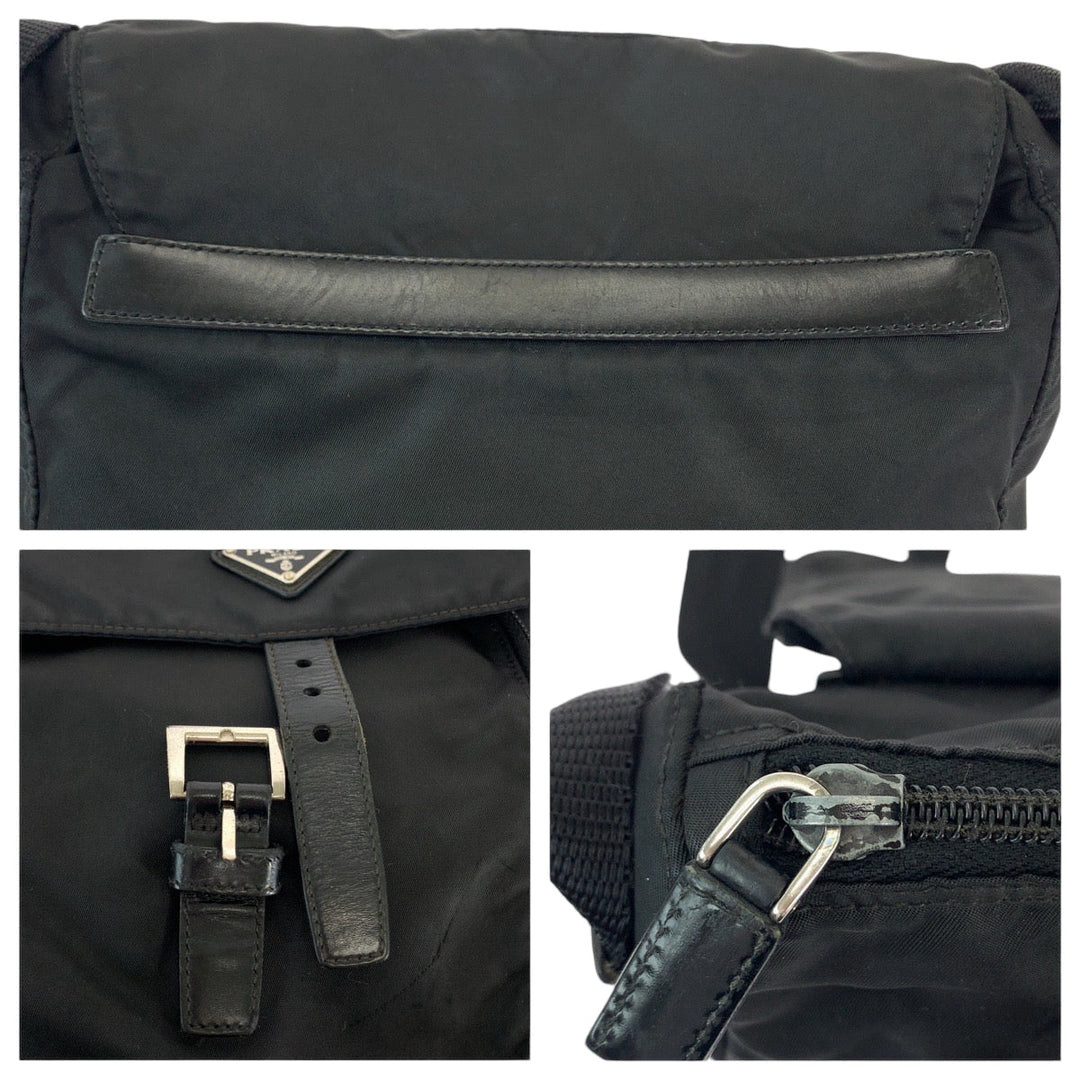 PRADA Shoulder Bag 1BD994 Nylon Black SilverMetal Shoulder Bag pochette Test Triangle With logo mens Used Authentic