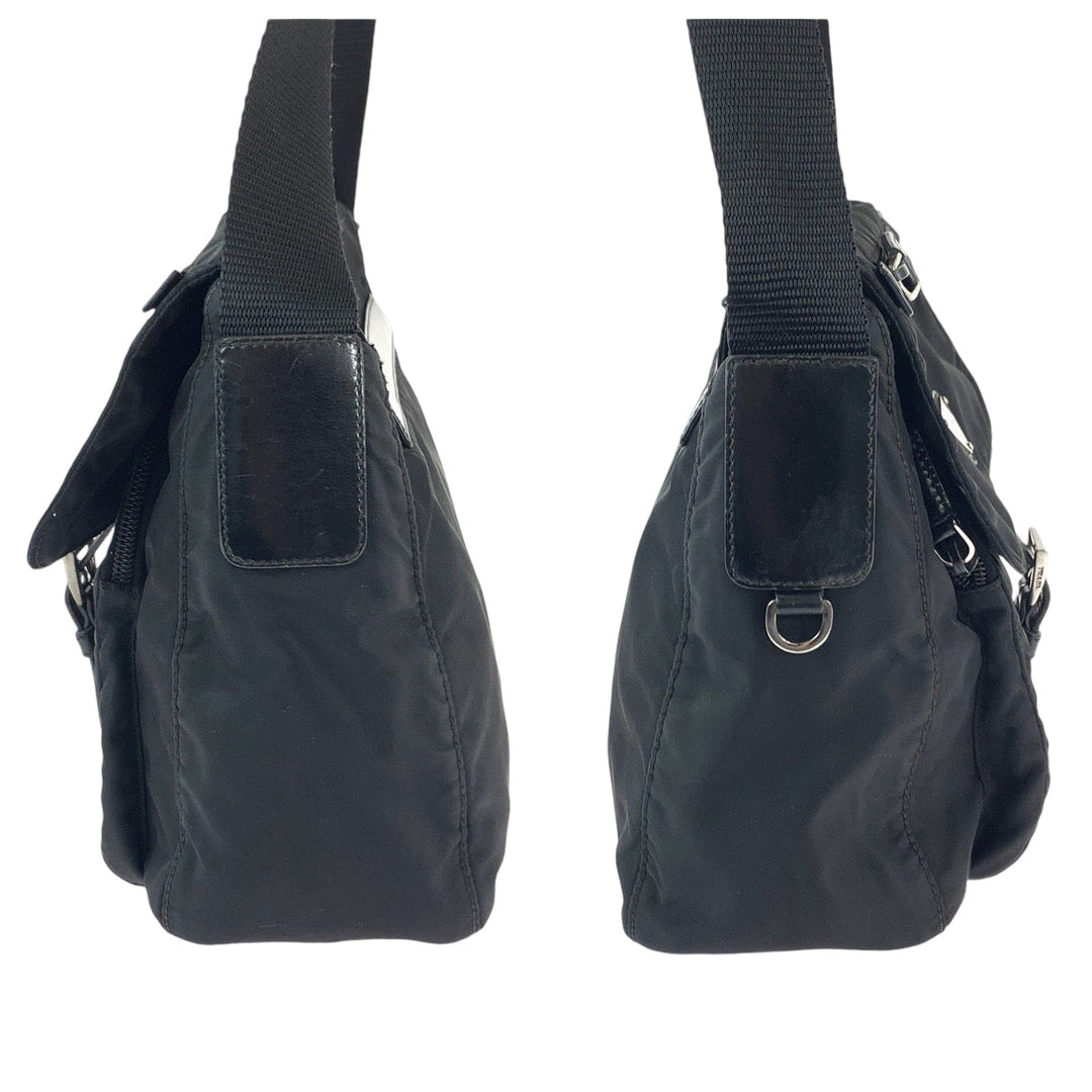 PRADA Shoulder Bag 1BD994 Nylon Black SilverMetal Shoulder Bag pochette Test Triangle With logo mens Used Authentic
