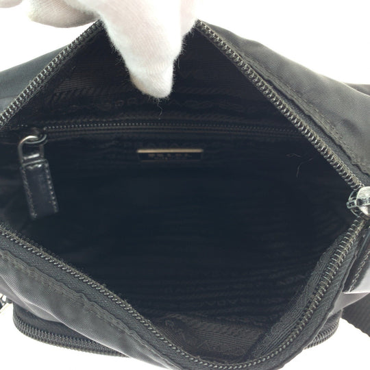 PRADA Shoulder Bag 1BD994 Nylon Black SilverMetal Shoulder Bag pochette Test Triangle With logo mens Used Authentic