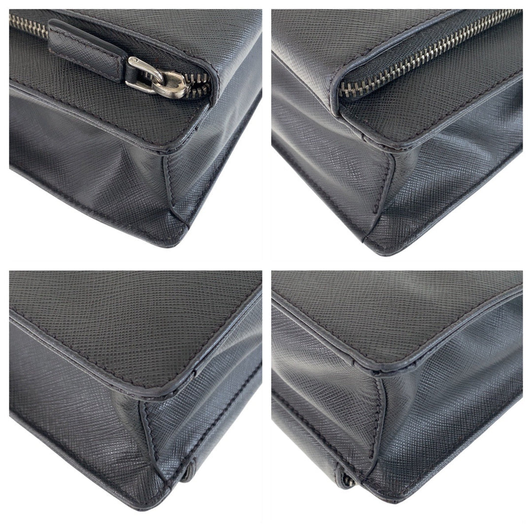 PRADA Business bag leather Dark Grey SilverMetal Business bag briefcase A4 compatible Safiano Triangle With logo mens Used Authentic