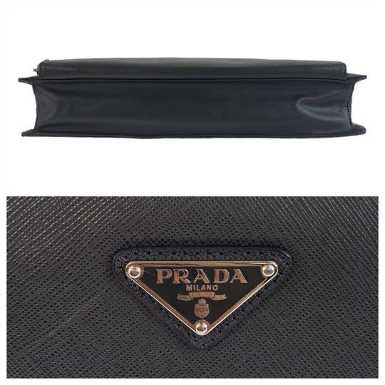 PRADA Business bag leather Dark Grey SilverMetal Business bag briefcase A4 compatible Safiano Triangle With logo mens Used Authentic