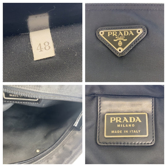 PRADA Shoulder Bag Nylon Black Silver Metal Shoulder Bag Messenger bag Test Triangle With logo Women Used Authentic