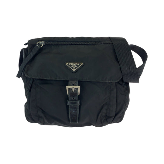 PRADA Shoulder Bag Nylon Black SilverMetal Shoulder Bag Messenger bag Test Triangle With logo mens Used Authentic