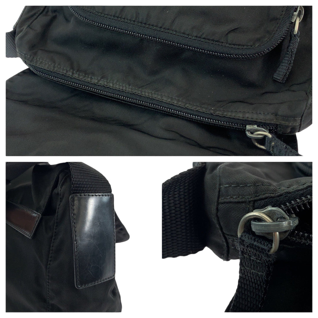 PRADA Shoulder Bag Nylon Black SilverMetal Shoulder Bag Messenger bag Test Triangle With logo mens Used Authentic