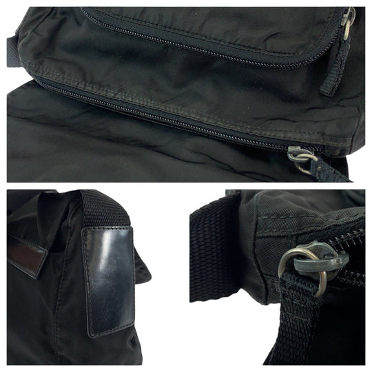 PRADA Shoulder Bag Nylon Black SilverMetal Shoulder Bag Messenger bag Test Triangle With logo mens Used Authentic