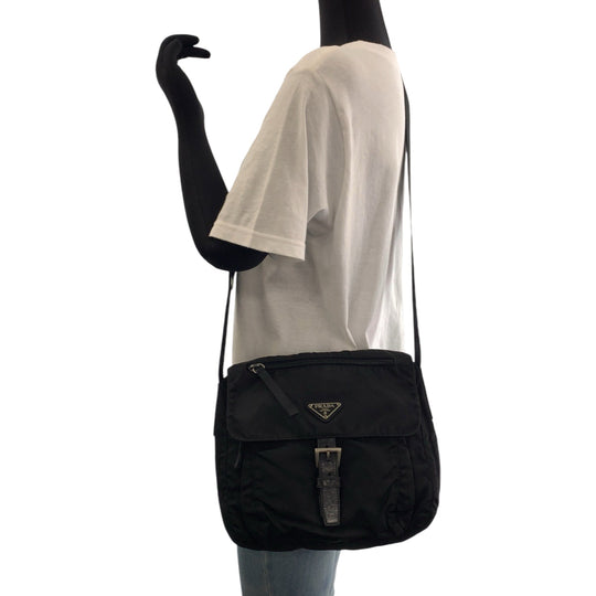 PRADA Shoulder Bag Nylon Black SilverMetal Shoulder Bag Messenger bag Test Triangle With logo mens Used Authentic