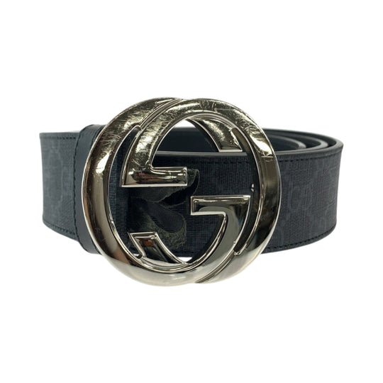 GUCCI belt 490199 GG Supreme Canvas Black SilverMetal Belt buckle Interlocking mens 42 Used Authentic